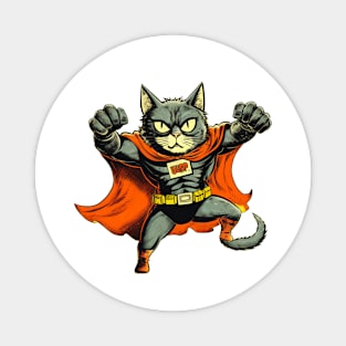 Superhero Cat Funny Cartoon Vintage Cat Superhero Drawing Magnet